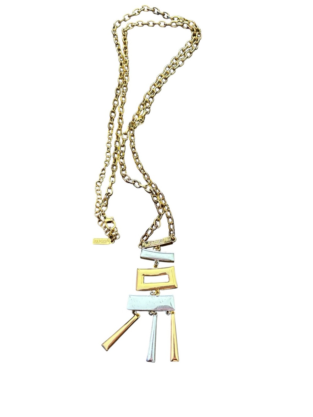 Napier Vintage Signed 1970s Asian-Inspired‎ Dangle Necklace Gold Silver Tone 35”